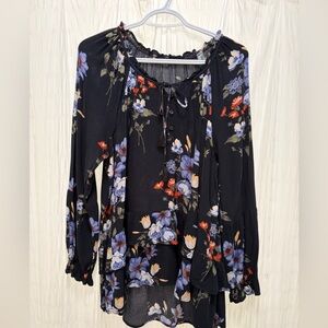 American Eagle Outfitters Black Floral Peasant Tunic - Blue & Red Flowers